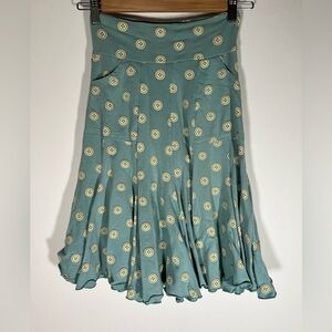 Effie's Heart blue all-over print Buttons circle skater skirt sz XS hippie retro